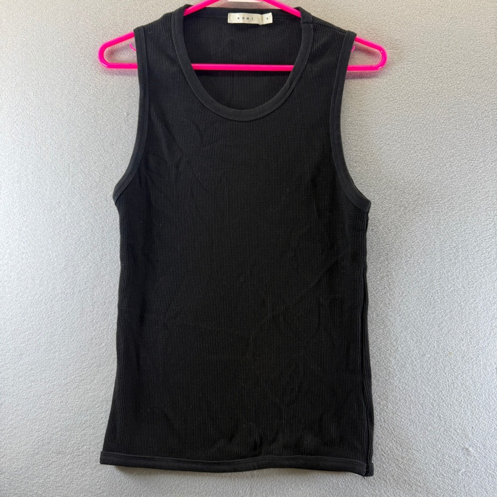 mnml Mens Waffle Knit Tank Top Black Cotton Thermal Sleeveless Shirt Size M